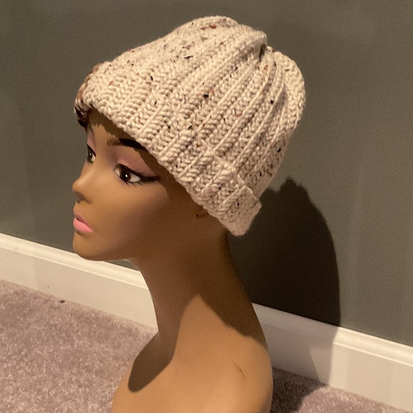 Chunky Knit Beanie in Cream and Brown